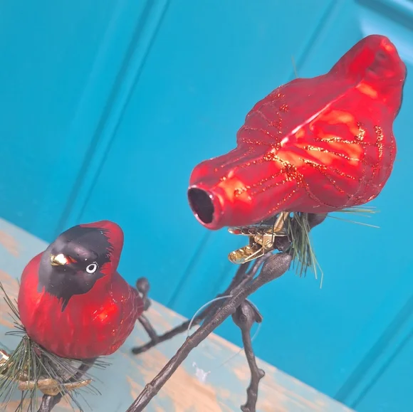 Vintage Bird Ornaments Mercury Glass Clip-On Red Birds Home Decor Christmas - Picture 14 of 16